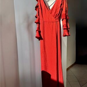 Bronze Maxi Wrap Dress Ruffle Sleeve